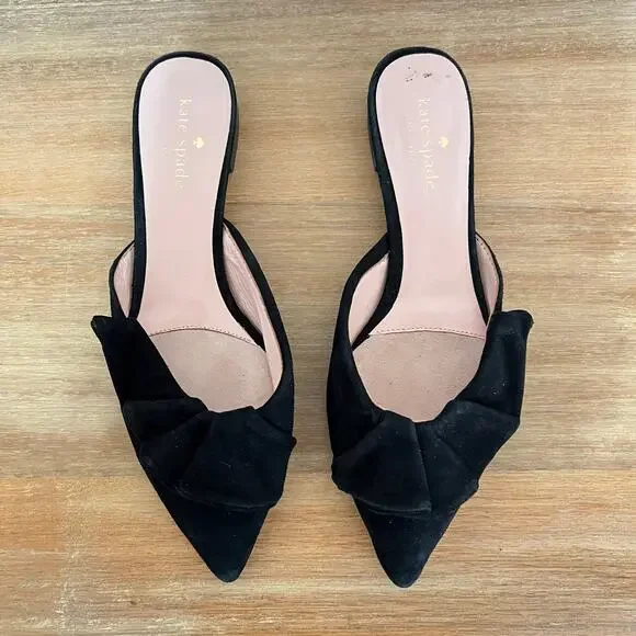 Kate Spade Faryn Black Suede Slip On Ruffle Mules Size 7.5 - Picture 3 of 15